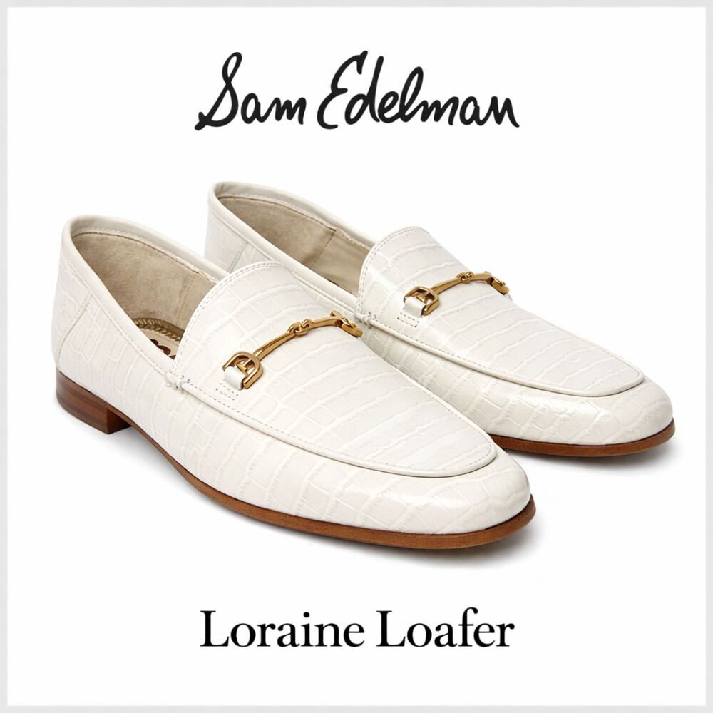 Sam Edelman Loraine Bit Loafer Womens Sz 9.5 Ivory Croc Emboss Leather Moc Shoe